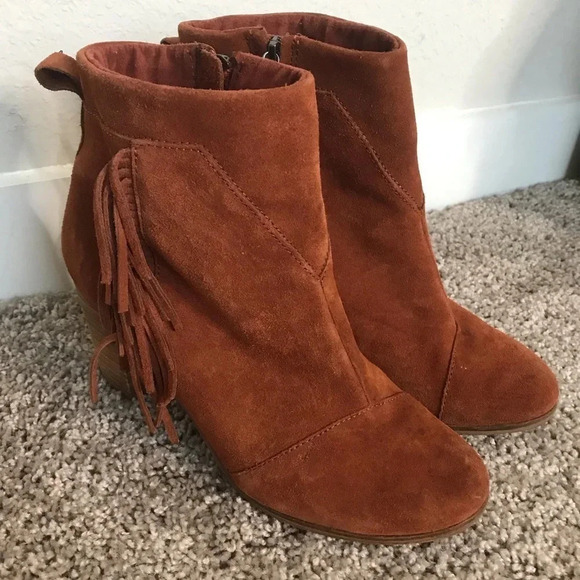 Toms Fringed Lunata Cognac Suede Ankle Booties - Picture 3 of 10